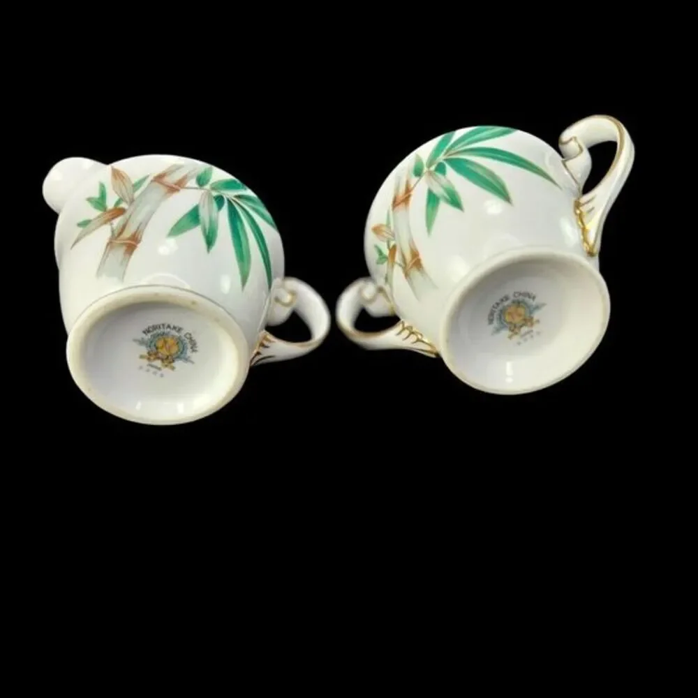 Noritake Canton Creamer Sugar Bowl With Lid Set Gold Trim Bamboo Japan Vtg READ‎